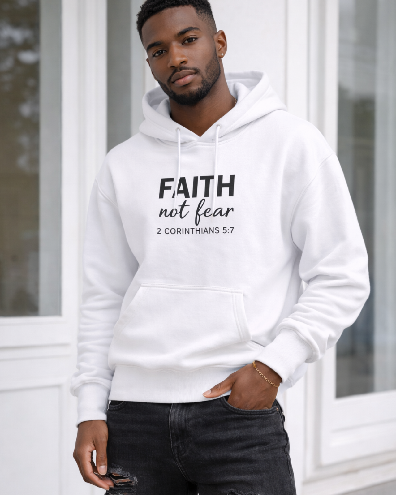 Faith Not Fear Hoodie — Christian Inspirational Pullover (2 Corinthians 5:7)